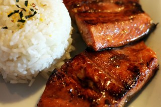 soy and sugar salmon with white rice