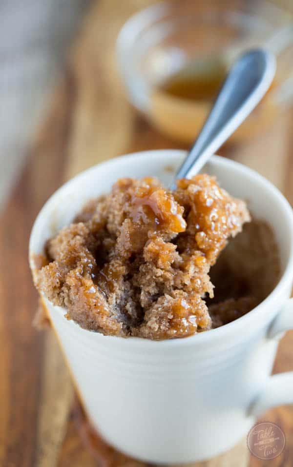 Celebrate apple season with this salted caramel apple spice mug cake! Less than 5 minutes gets you a single serving cake to satisfy that sweet tooth!