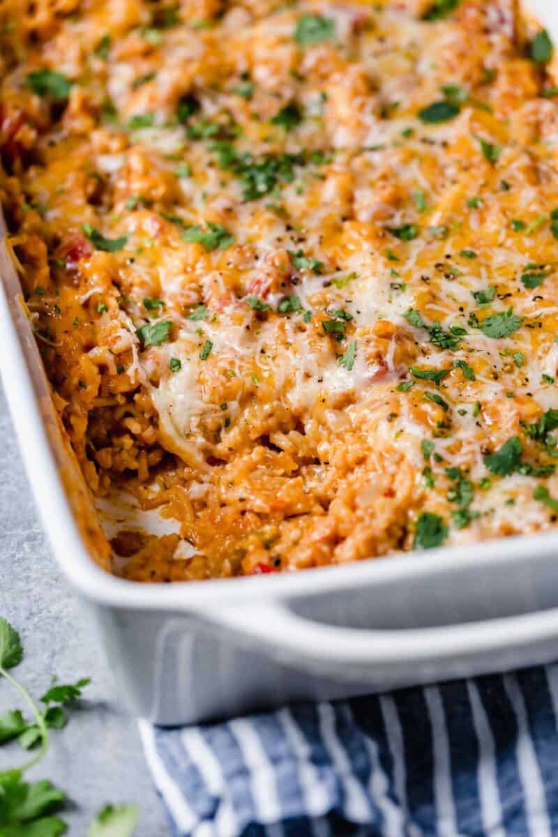 Bold flavors of Tex-Mex cuisine combined in this classic chicken and rice casserole make for an easy choice for weeknight dinner!