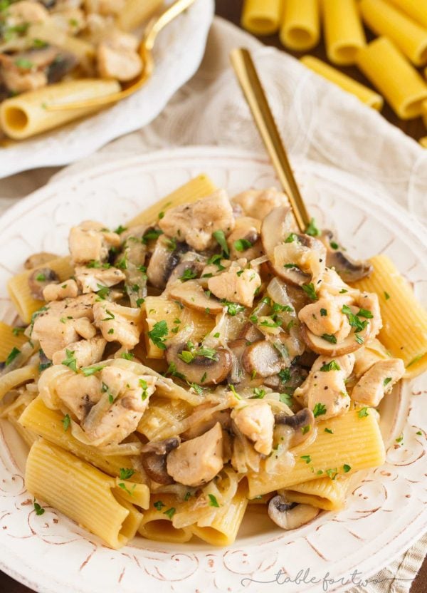 This marsala chicken rigatoni and mushroom pasta is pure comfort food. Filled with flavorful ingredients and a creamy marsala wine sauce coated on every inch of pasta, you will love every bite!