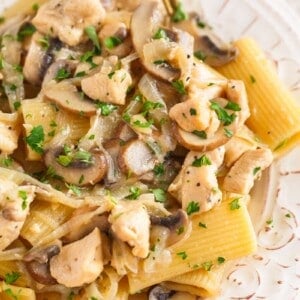 This marsala chicken rigatoni and mushroom pasta is pure comfort food. Filled with flavorful ingredients and a creamy marsala wine sauce coated on every inch of pasta, you will love every bite!