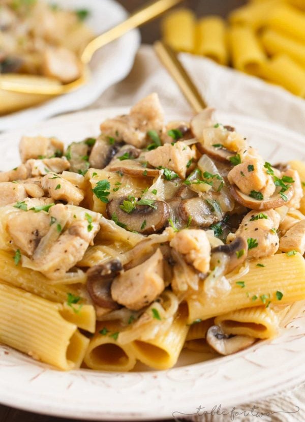 This marsala chicken rigatoni and mushroom pasta is pure comfort food. Filled with flavorful ingredients and a creamy marsala wine sauce coated on every inch of pasta, you will love every bite!