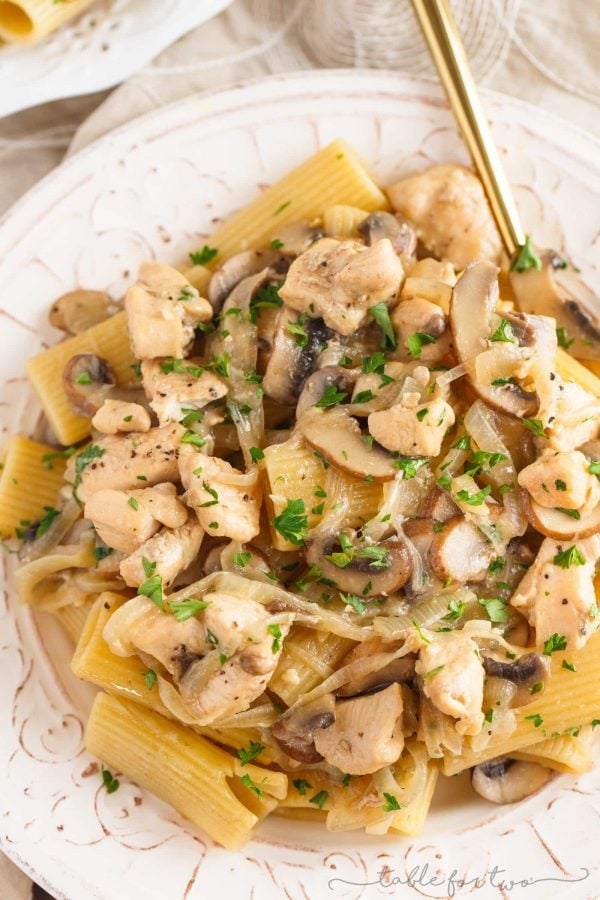 This marsala chicken rigatoni and mushroom pasta is pure comfort food. Filled with flavorful ingredients and a creamy marsala wine sauce coated on every inch of pasta, you will love every bite!