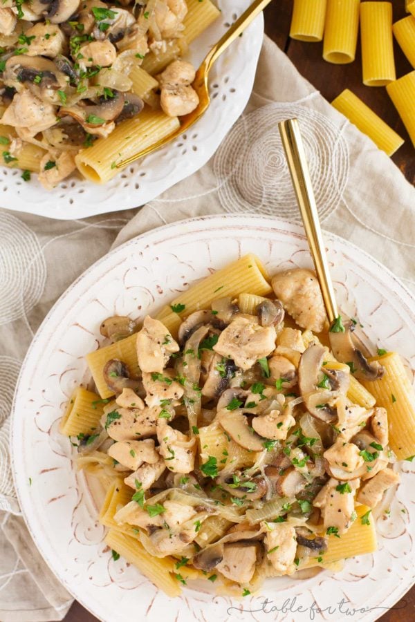This marsala chicken rigatoni and mushroom pasta is pure comfort food. Filled with flavorful ingredients and a creamy marsala wine sauce coated on every inch of pasta, you will love every bite!