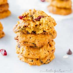 Pumpkin oatmeal cookies with dried cranberries and chocolate chips for a wonderful Fall-inspired cookie that will leave everyone begging for more!