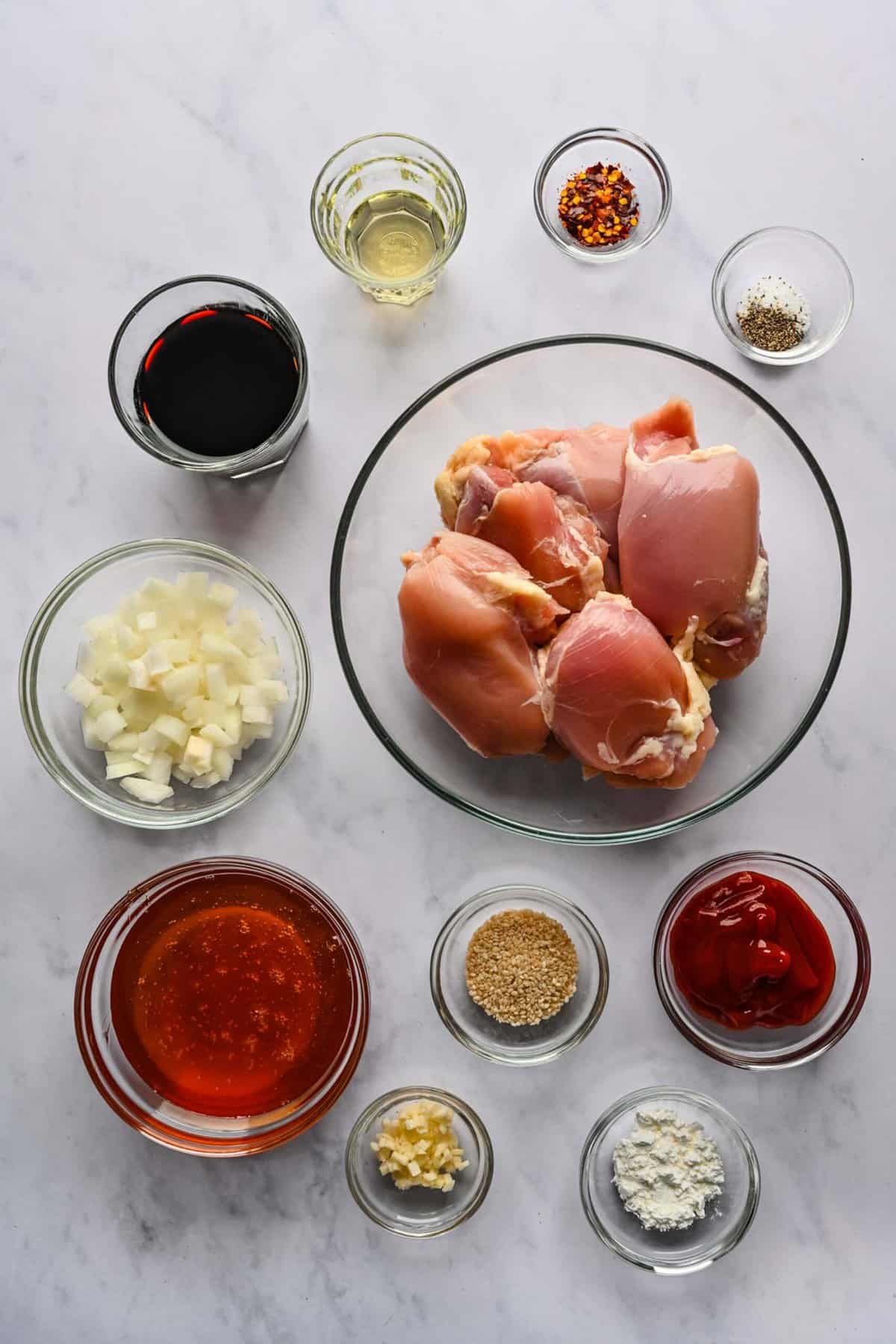 Ingredients for crockpot honey sesame chicken.