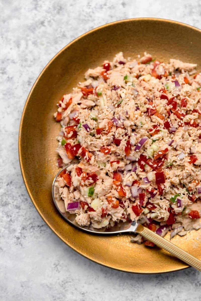 This Thai tuna salad is the perfect way to use up canned tuna in the pantry! Easy ingredients make this Thai tuna salad so flavorful and full of protein!