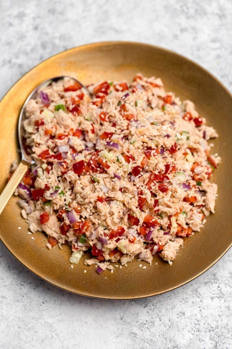 This Thai tuna salad is the perfect way to use up canned tuna in the pantry! Easy ingredients make this Thai tuna salad so flavorful and full of protein!