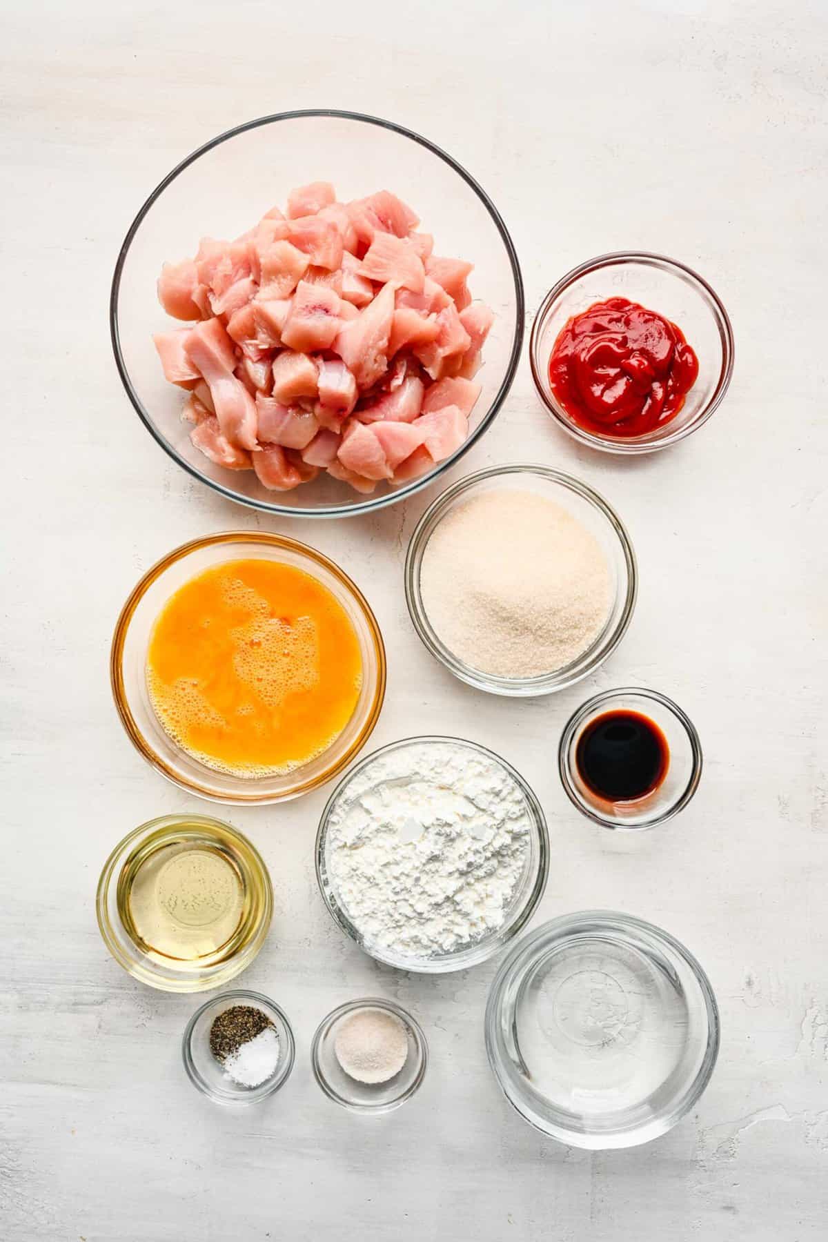 Ingredients for sweet and sour chicken.