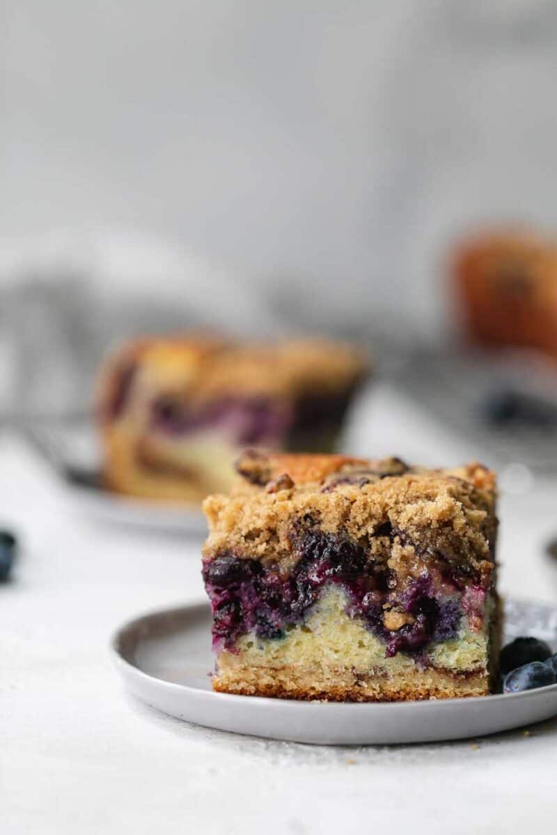 This blueberry coffee cake is tender, moist, and bursting with fresh summer blueberries! The perfect pairing with your coffee or afternoon tea!