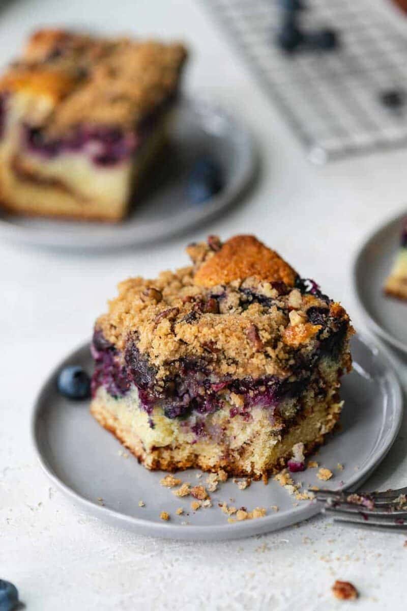 This blueberry coffee cake is tender, moist, and bursting with fresh summer blueberries! The perfect pairing with your coffee or afternoon tea!