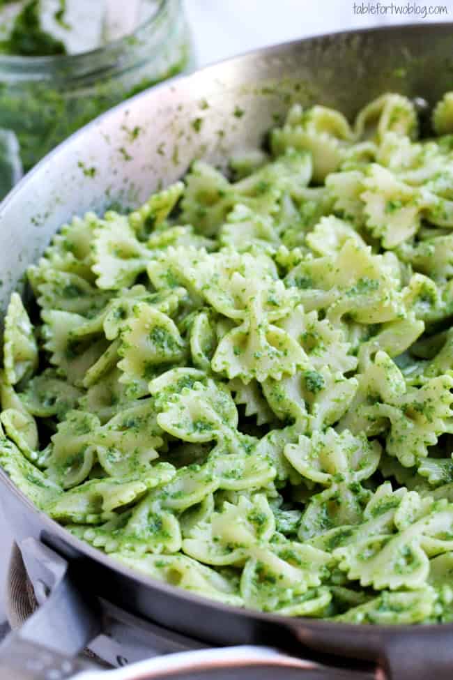 Arugula Pesto Bowtie Pasta with Goat Cheese - Table for Two® by Julie Chiou