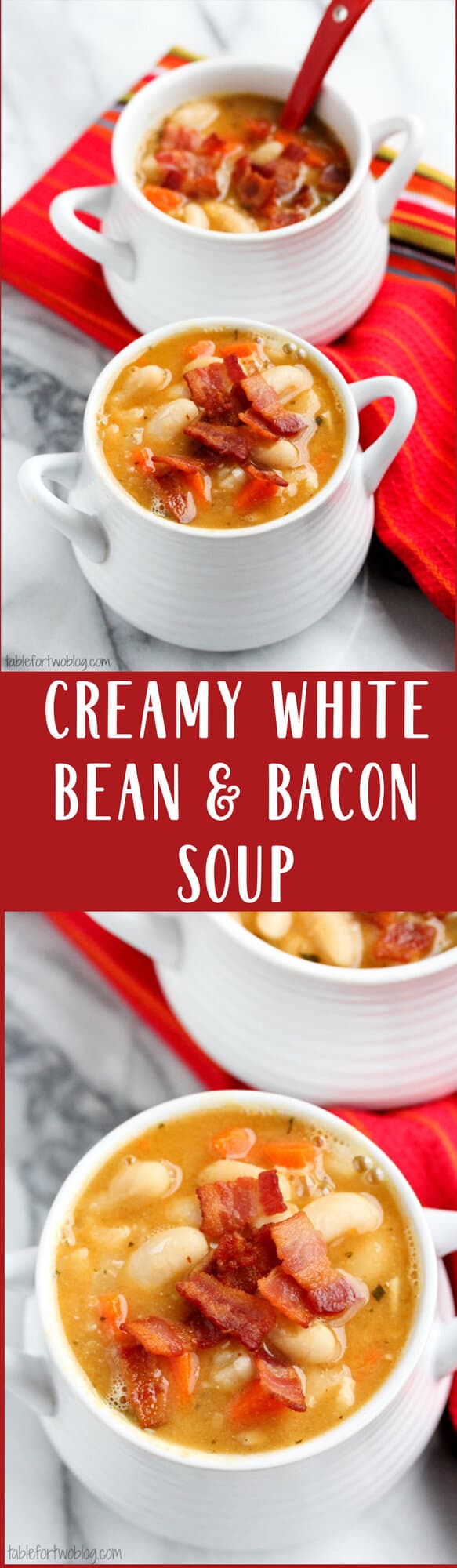 Creamy white bean and bacon soup will warm you right up! The flavors are INCREDIBLE!