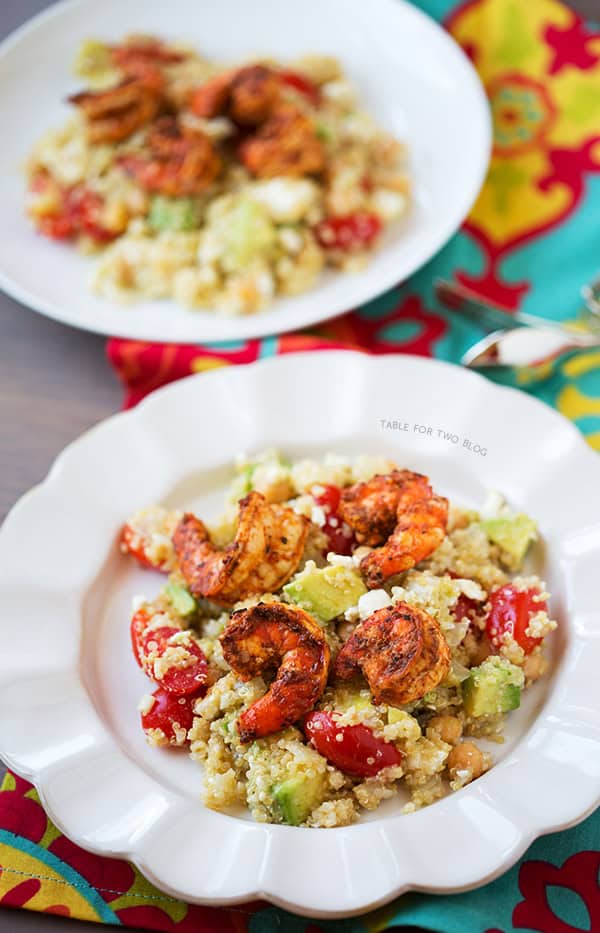 Spicy Grilled Shrimp with Quinoa Salad | tablefortwoblog.com