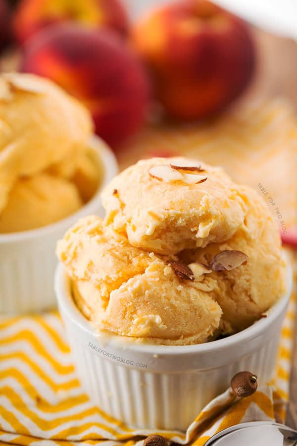 Peach and Toasted Almond Ice Cream | tablefortwoblog.com Peach and Toasted Almond Ice Cream | tablefortwoblog.com