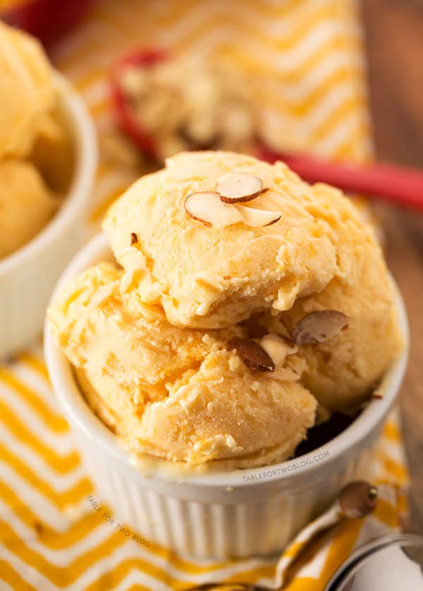 Peach and Toasted Almond Ice Cream | tablefortwoblog.com