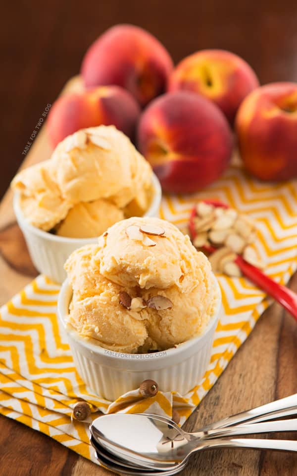 Peach and Toasted Almond Ice Cream | tablefortwoblog.com