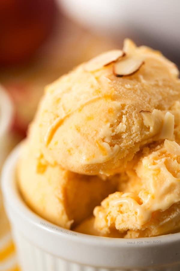 Peach and Toasted Almond Ice Cream | tablefortwoblog.com