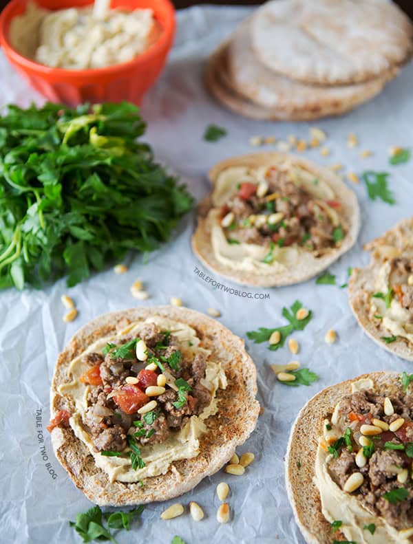 Ground Lamb and Hummus Pita Pizzas | tablefortwoblog.com