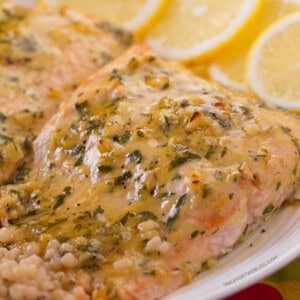 This Baked Salmon with Honey Dijon and Garlic won me a trip to Paris! Imagine what this will do on your dinner table if you made it! #salmondinner #salmonrecipe #honeydijonsalmon #garlic #seafooddinner