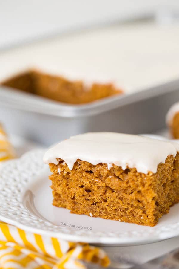 Pumpkin Spice Sheet Cake | tablefortwoblog.com