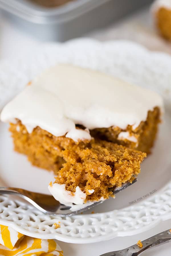 Pumpkin Spice Sheet Cake | tablefortwoblog.com