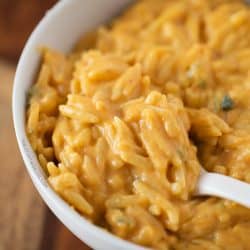 Cheesy Pumpkin Orzo | tablefortwoblog.com