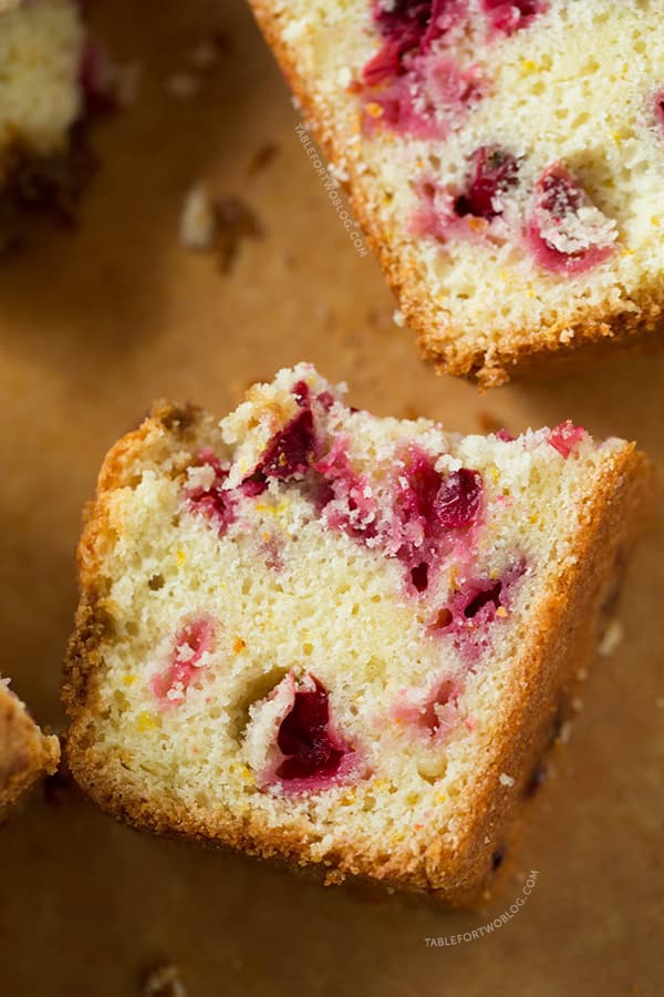 Cranberry orange loaf is an easy make-ahead breakfast to have for overnight guests! Recipe on tablefortwoblog.com