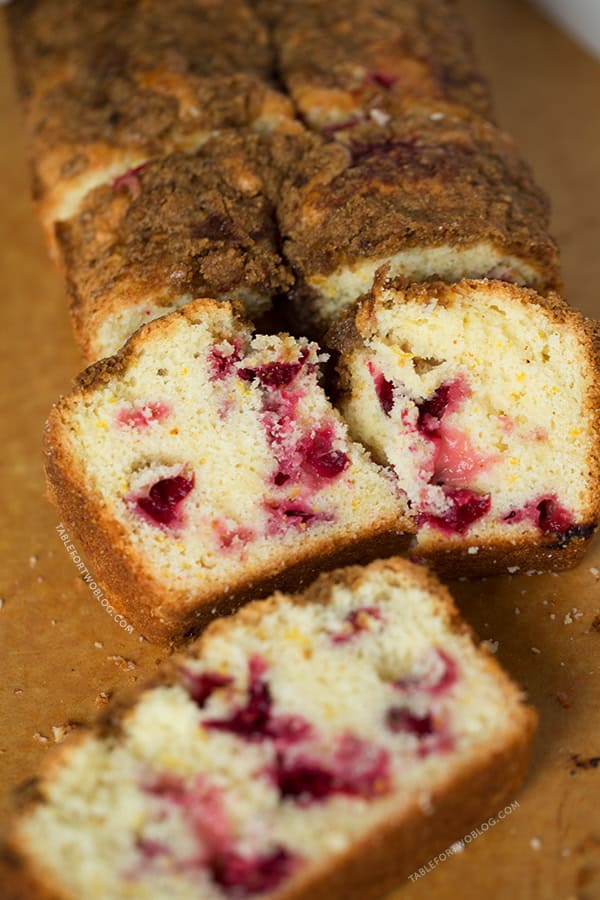 Cranberry orange loaf is an easy make-ahead breakfast to have for overnight guests! Recipe on tablefortwoblog.com