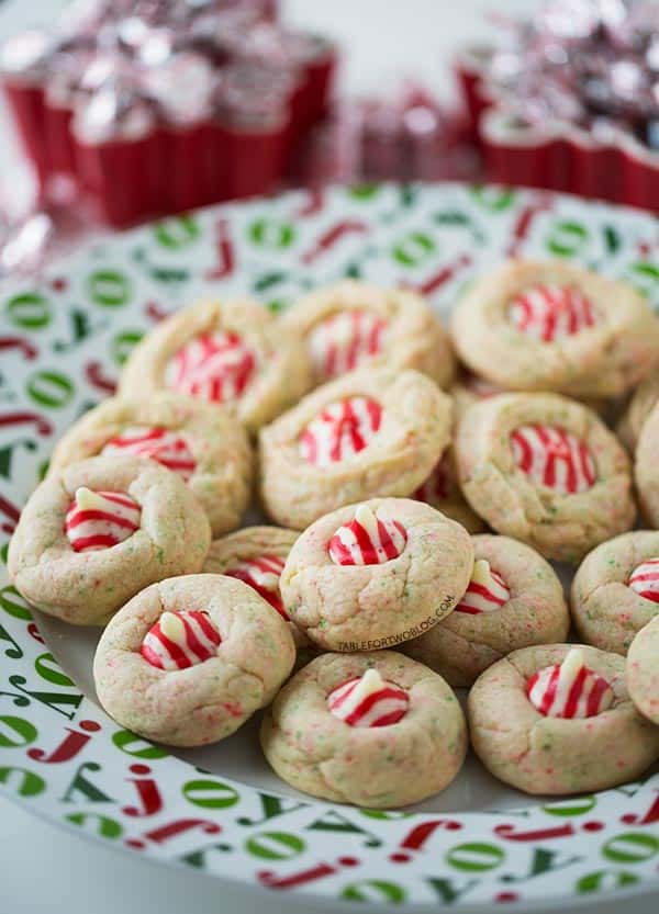 Sugar Cookie Candy Cane Blossoms from tablefortwoblog.com