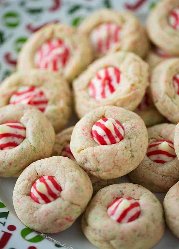 Sugar Cookie Candy Cane Blossoms from tablefortwoblog.com