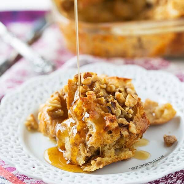 Overnight eggnog French toast bake is a breakfast crowd-pleaser! Simple ingredients that you put together overnight and pop in the oven the next morning! Perfect for Christmas morning!