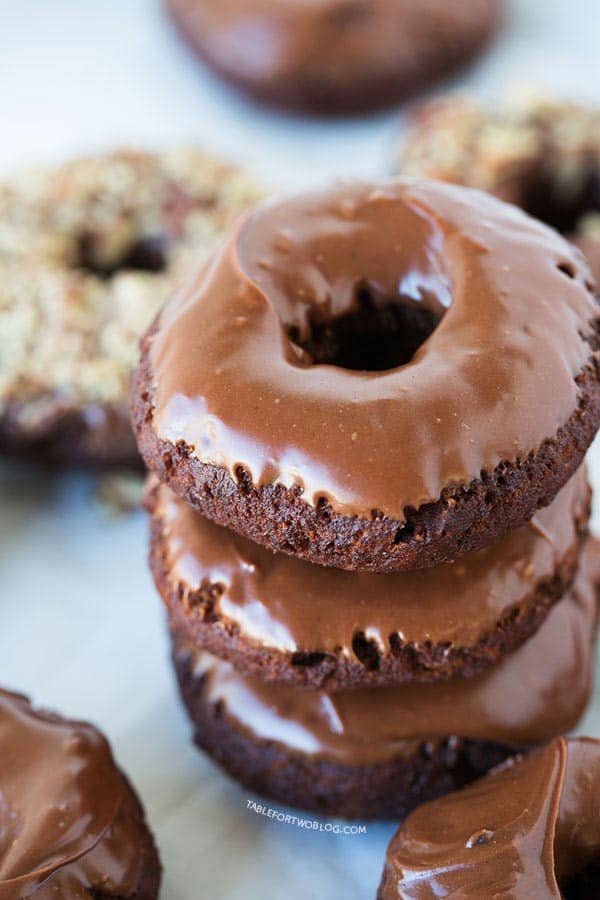 Chocolate chocolate donuts from tablefortwoblog.com