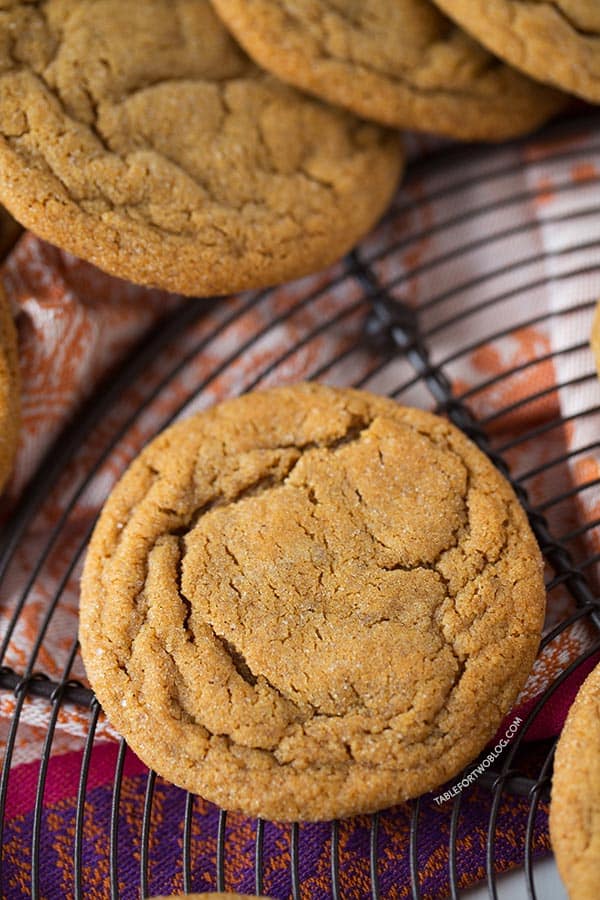 The softest and chewiest ginger molasses cookies you'll ever make! Recipe on tablefortwoblog.com