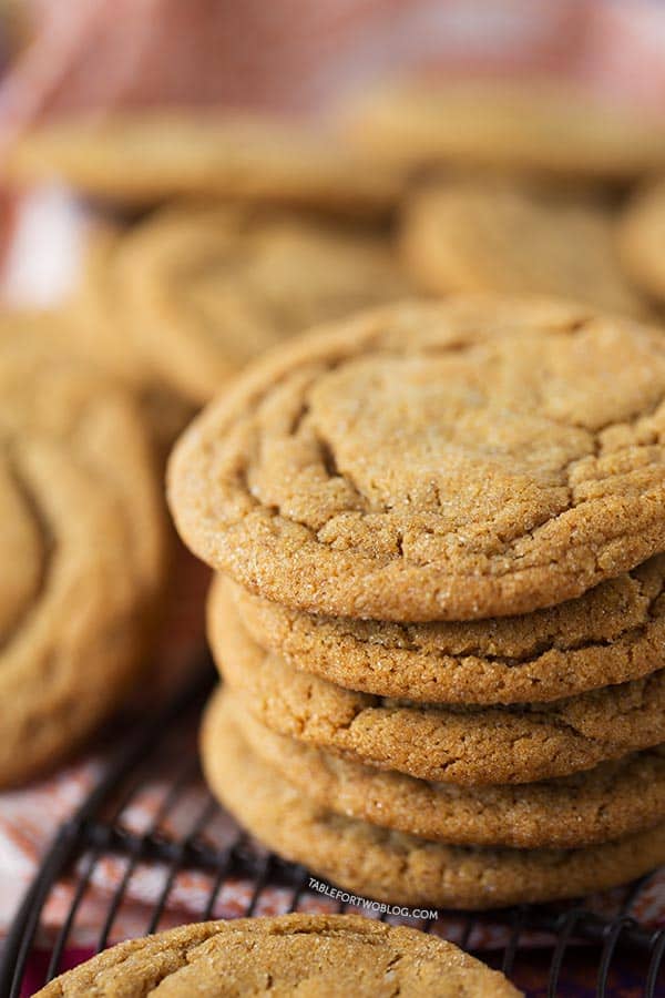 The softest and chewiest ginger molasses cookies you'll ever make! Recipe on tablefortwoblog.com