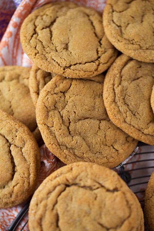 The softest and chewiest ginger molasses cookies you'll ever make! Recipe on tablefortwoblog.com