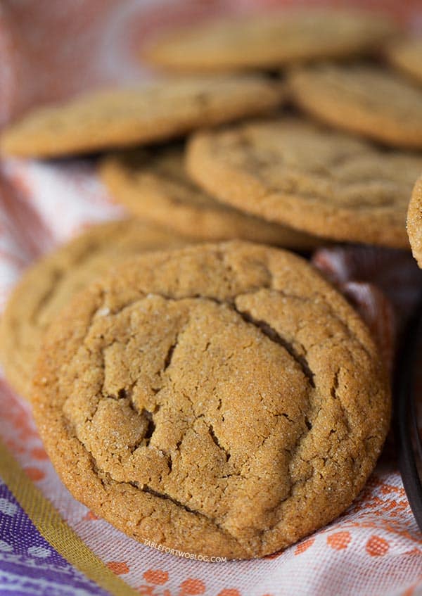 The softest and chewiest ginger molasses cookies you'll ever make! Recipe on tablefortwoblog.com