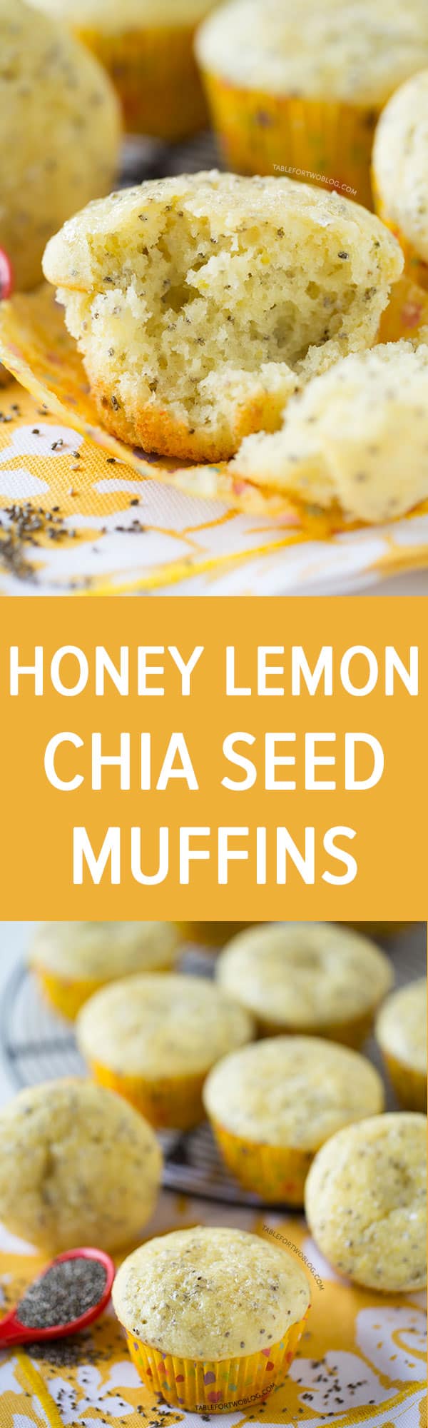 Honey lemon chia seed muffins are the perfect muffins to bring Spring year-round into your kitchen! Recipe on tablefortwoblog.com