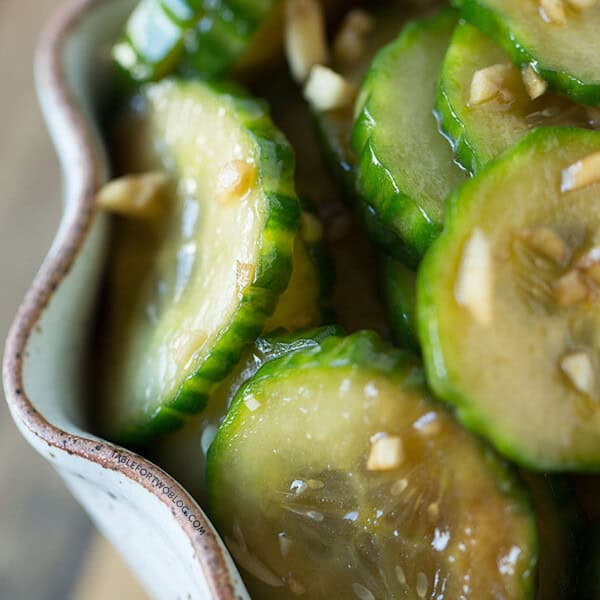 These chilled garlic soy cucumbers are a refreshing snack for any hot summer day! Make a batch to accompany your next summer meal!