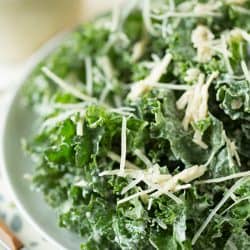Lightened Up Kale Caesar Salad on tablefortwoblog.com