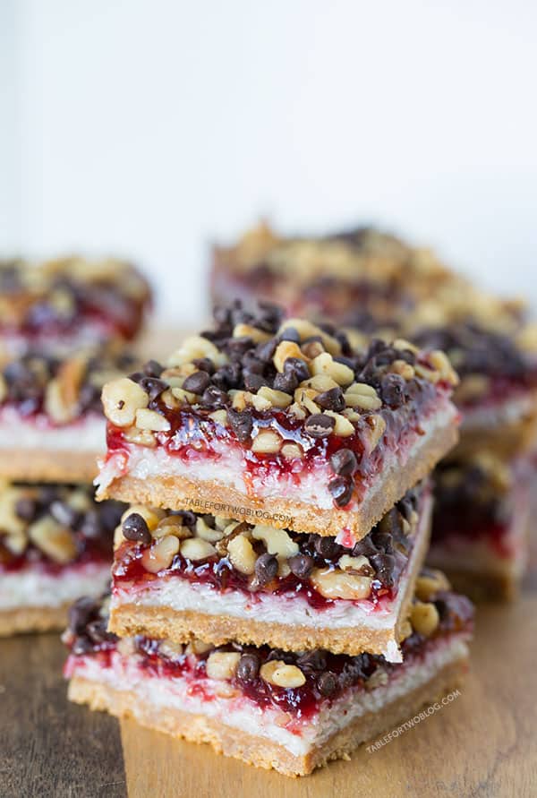 These raspberry coconut bars are every coconut and raspberry lover's dream! It will satisfy any sweet tooth! Recipe on tablefortwoblog.com