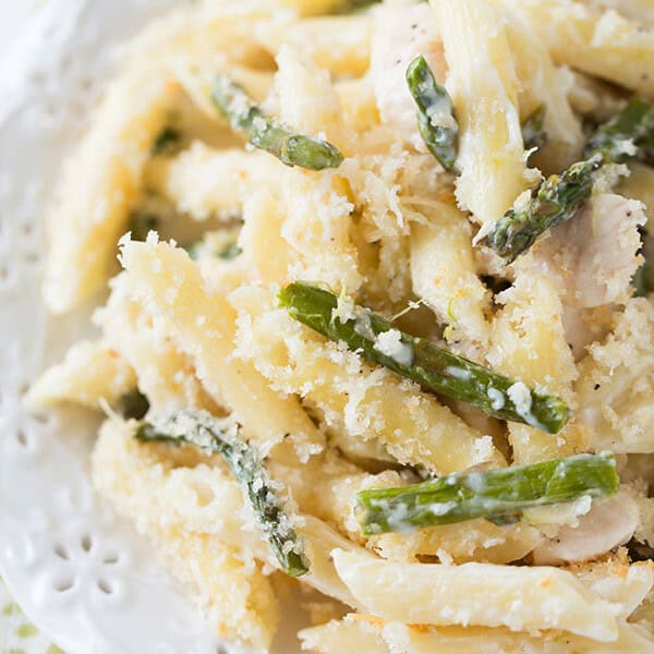 Roasted Asparagus and Chicken Penne Bake Table for Two® by Julie Chiou