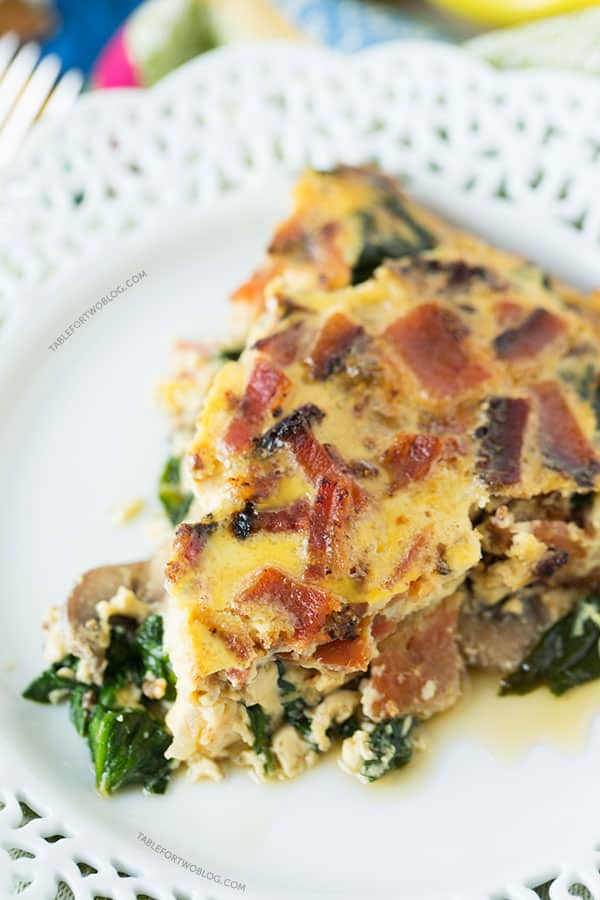 Crustless Bacon, Spinach, and Mushroom Quiche will be the star at your next brunch!