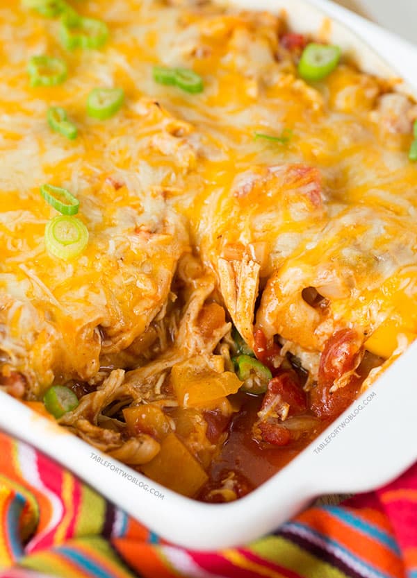 Stacked chicken enchiladas are the way to go if you're craving Mexican and don't want all the prep time that's involved in regular enchiladas!
