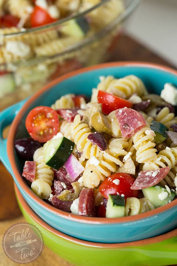 This chilled Mediterranean pasta salad comes together in no time! Perfect for warm days and parties!