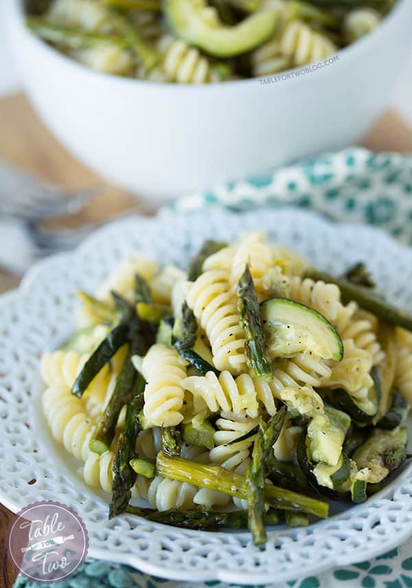 A quick and easy grilled asparagus and zucchini pasta for summertime dinners!