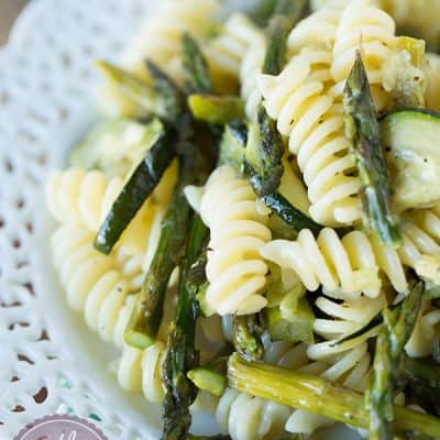 A simple grilled asparagus and zucchini pasta for summertime dinners!