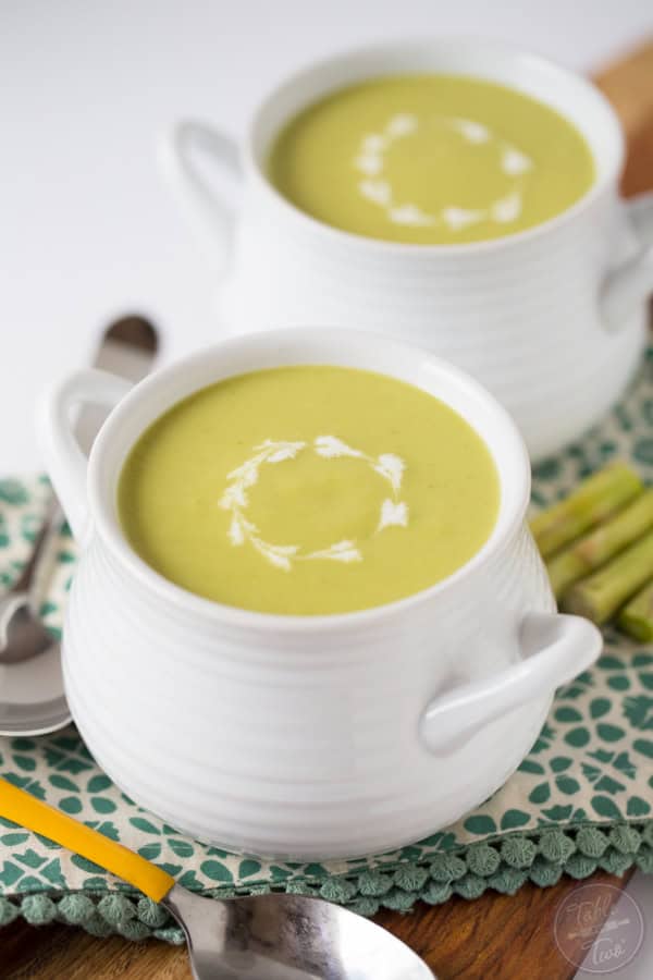 You'll want a large bowl of this chilled creamy asparagus soup for the warm weather! It's so refreshing and cools you right down!