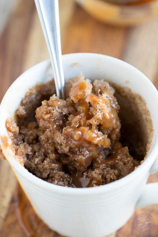 Celebrate apple season with this salted caramel apple spice mug cake! Less than 5 minutes gets you a single serving cake to satisfy that sweet tooth!