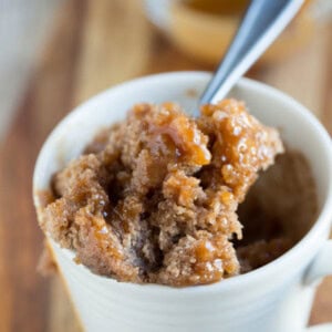 Celebrate apple season with this salted caramel apple spice mug cake! Less than 5 minutes gets you a single serving cake to satisfy that sweet tooth!